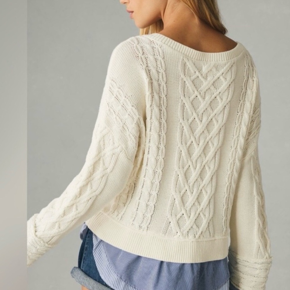 Anthropologie Pilcro Prep Twofer Off-Shoulder Cable Knit Sweater - Womens Large - Picture 3 of 9